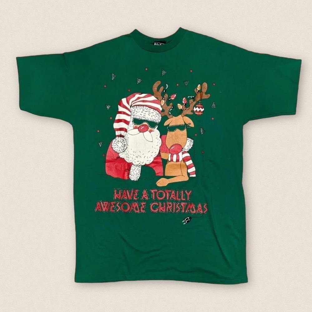 Vintage Christmas Santa Clause Rudolph Graphic Long Sleep tshirt One Size‎